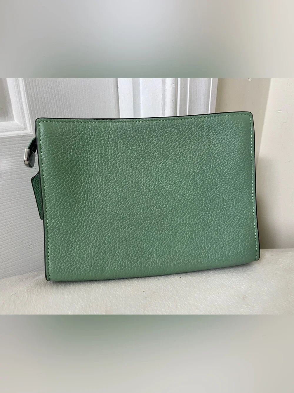 Coach Mint Green Pebbled Leather Wristlet Clutch